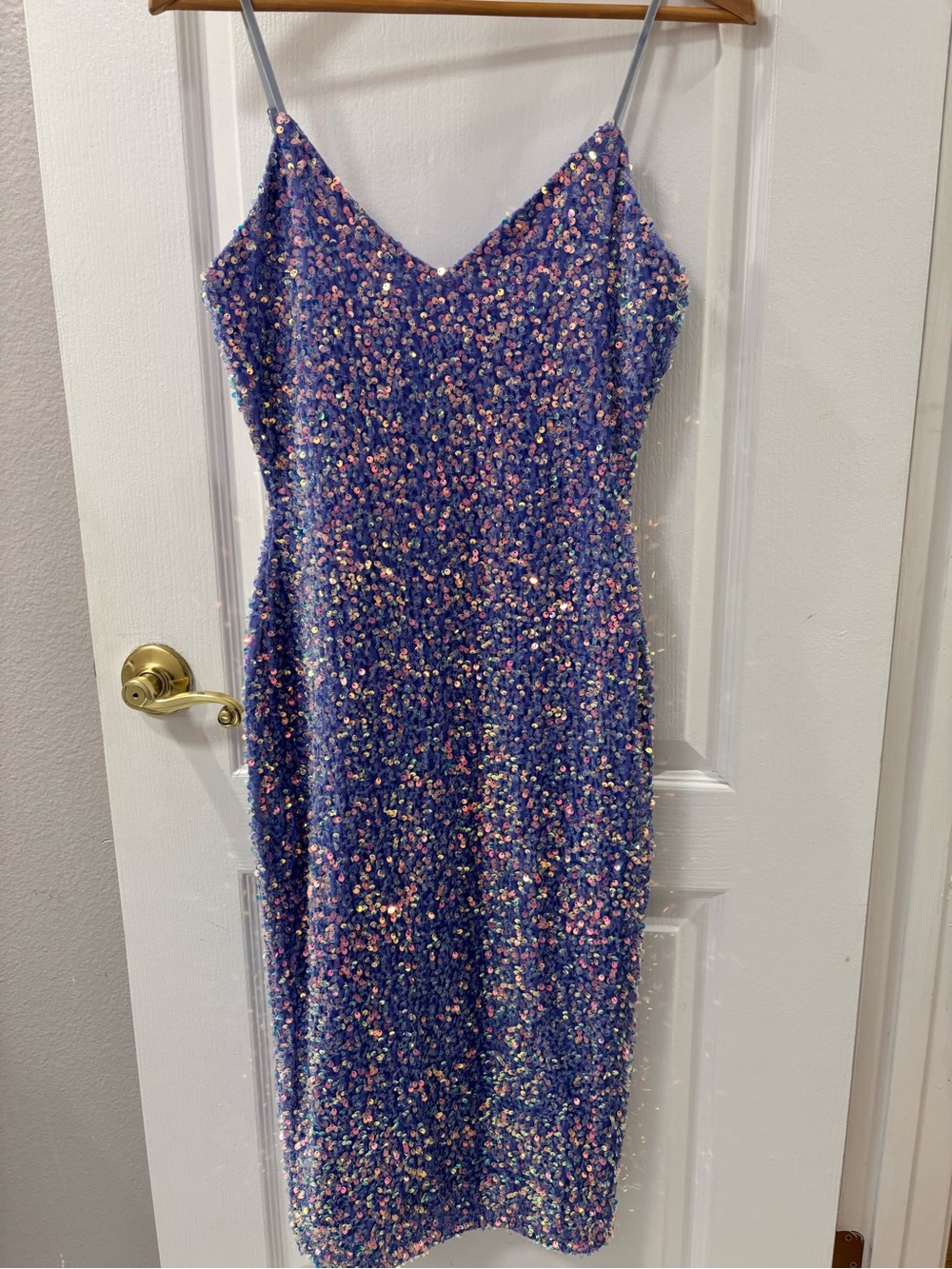 Q FashionQ Lavender Purple Pink Sequin Midi Slip Dress Rear Slit Sleeveless